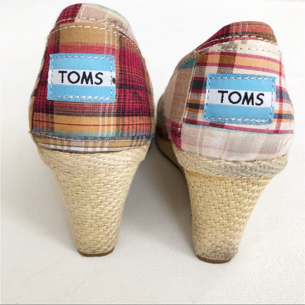 Toms Canvas Plaid Peep Toe Espadrille Wedge - Picture 5 of 8